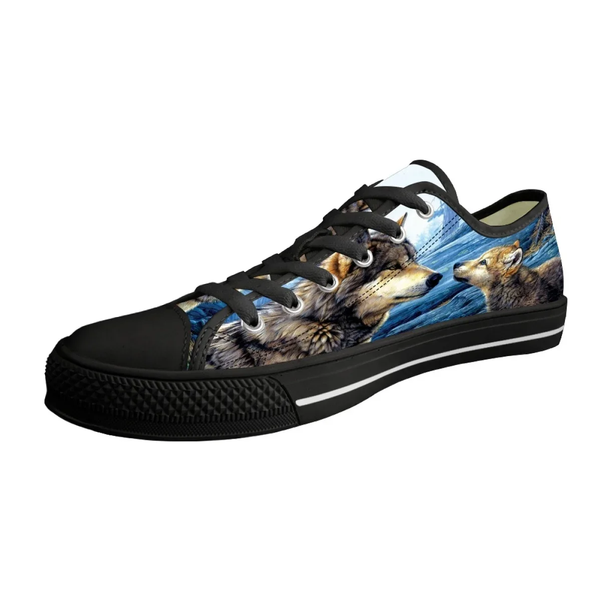 Fashion Art 3D Wolf Pattern Printing Casual Flat Shoes For School Girls Classic Lace Up Low Top Canvas Shoes Outdoor Sports Shoe