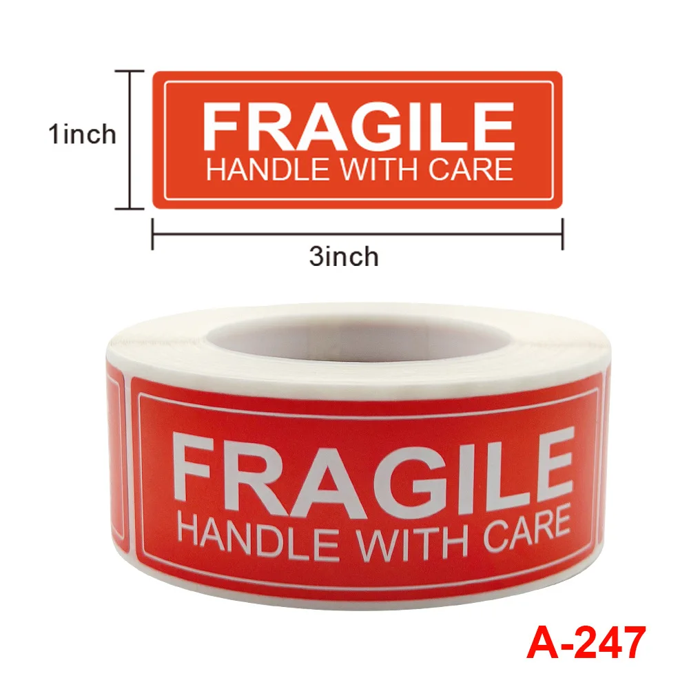 250pcs/roll Red Stickers Fragile Warning Label Sticker Handle with Care for Transportation and Packaging Seal