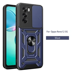 OPPO Reno 12 5G Shockproof Armor Case with Magnet Holder & Camera Lens Protection for Reno 12 FS (Navy Blue)