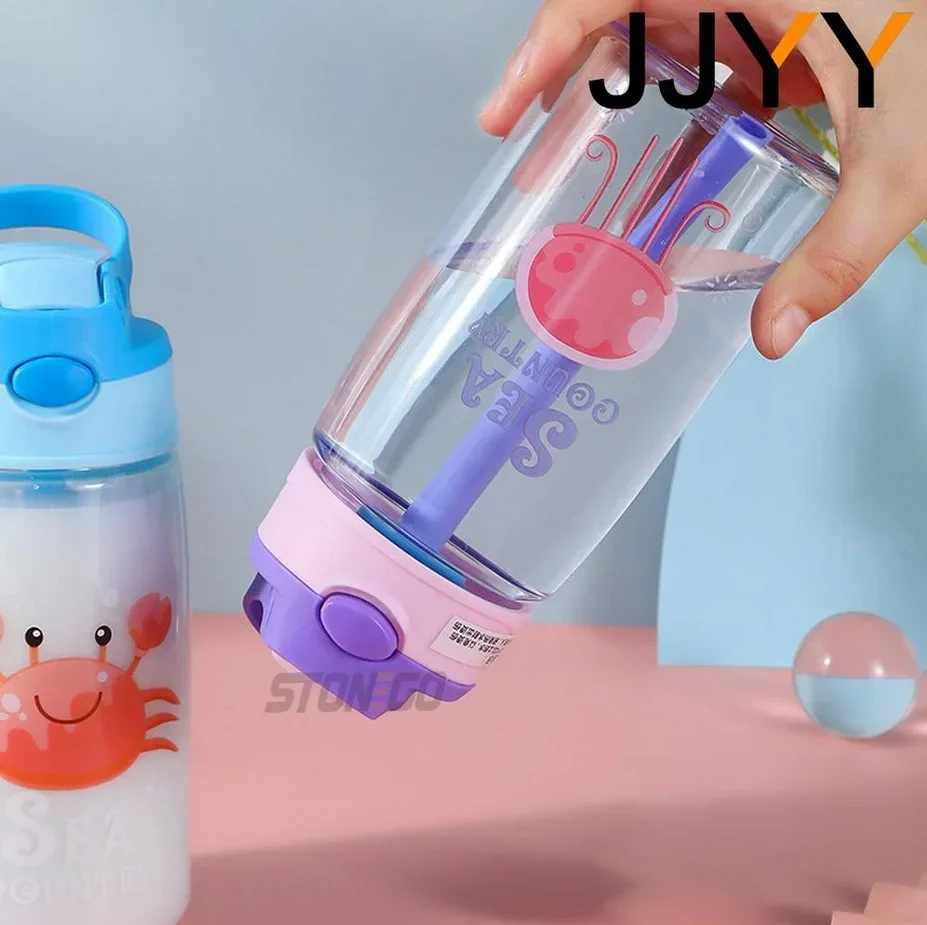1pc Kids Water Sippy Cup With Straw And Handle Kid's Water Bottle Portable Creative Adult Male And Female Student Baby Cute Cup