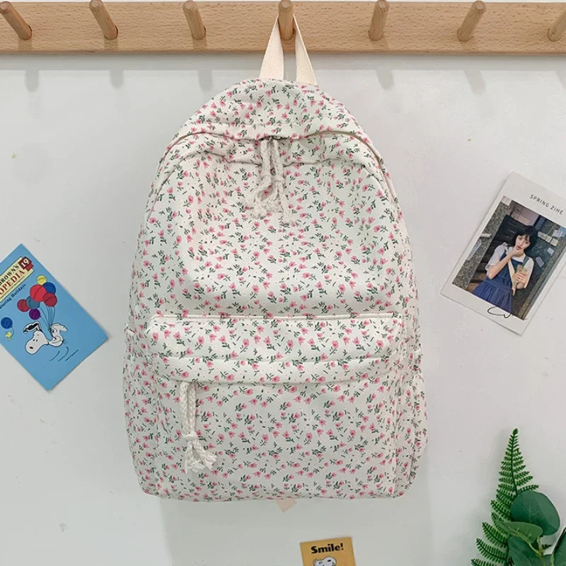 Korean Flower Svhool Bags for Students Teenager Large Capacity Waterproof Nylon Rucksack Books Stationery Organizer Backpack Bag