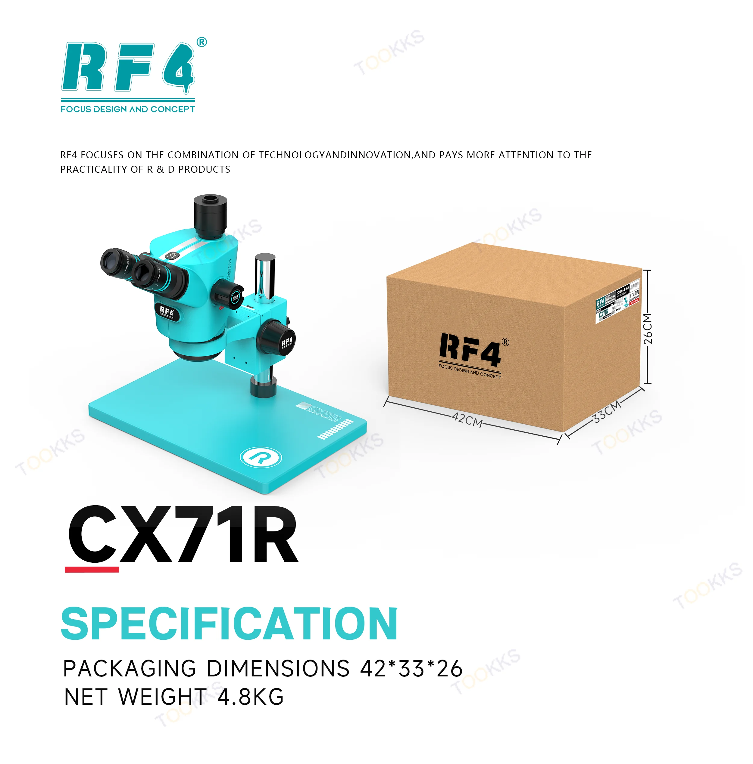 RF4 CX71R 삼안 광학 현미경 6.5-65배 연속 줌, 휴대폰 수리, 용접, PCB 검사 현미경 도구