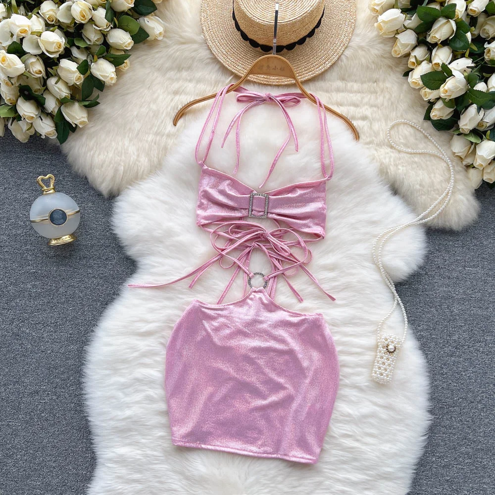 

Соблазнительное соблазнительное Клубное платье с низким вырезом для девушек, новое летнее платье на бретелях, розовое уличное сексуальное платье для женщин