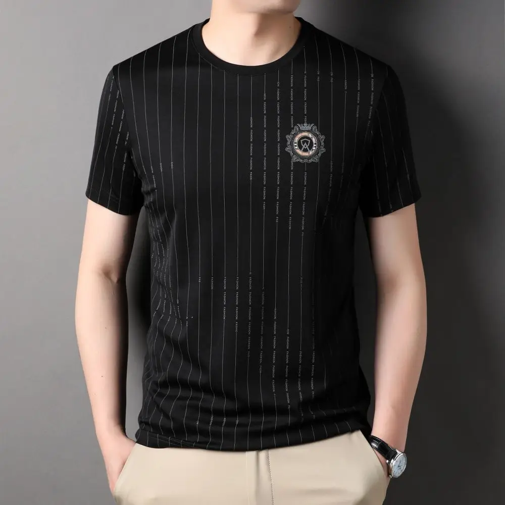 

COODRONY, мужские свободные футболки, летняя полосатая футболка с принтом, для бизнеса и отдыха, с круглым воротником, с короткими рукавами для мужчин, W7017