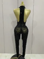 Luxury Sparkly Black Diamond Mesh See THhrough Jumpsuit Women Celebrate Birthday Sexy Dancer Nightclub Performance Stage Costume - Image 3