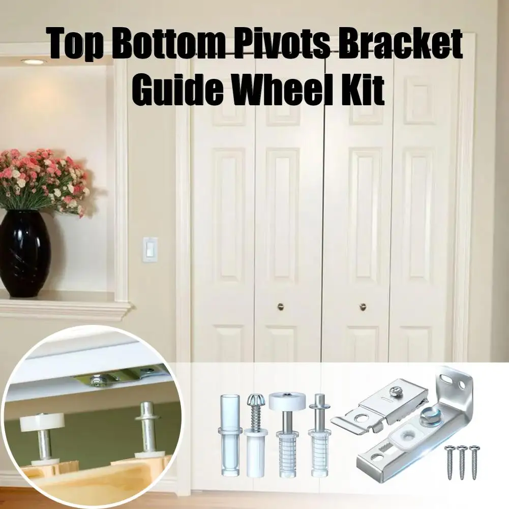 1 Set Smooth Wear-resistant Bi-fold Door Kit Spring Top Bottom Pivots Bracket Guide Wheel Kit Prevent Sliding Blocked