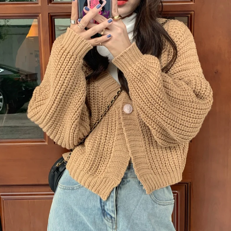 

Ihkke Gentle Loose Knit Sweater Cardigan Short Women Clothing