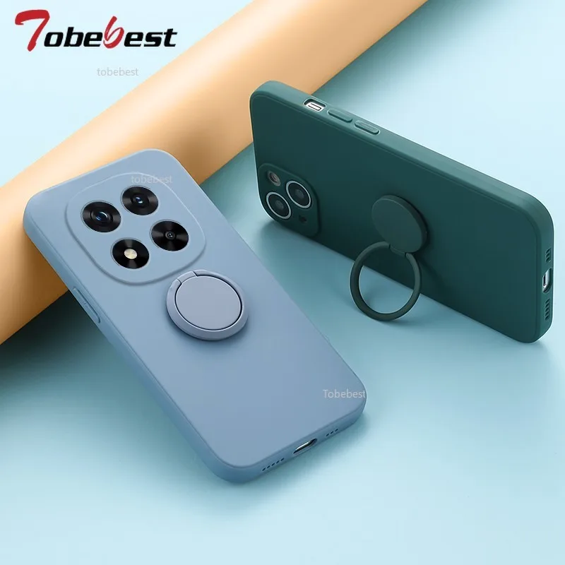 Silicone Square Soft Back Cover with 360° Finger Ring Phone Holder