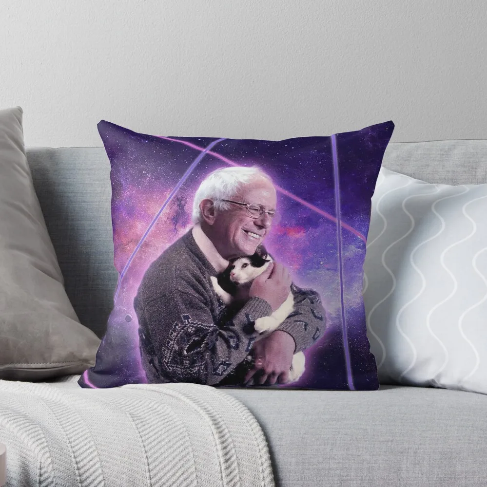 

Bernie Sanders Halftone Cat in Space Throw Pillow pillow decor cushions for sofa