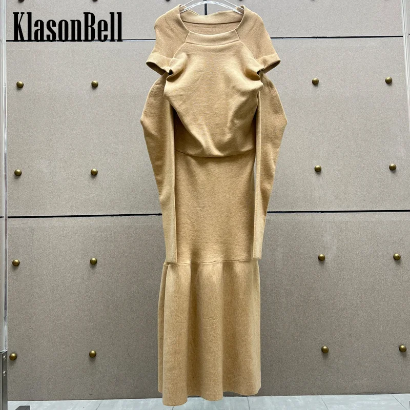 

11.28 KlasonBell Autumn Winter New Women's Fashion Stand Collar Detachable Sleeve Wool Blend Fine Yarn Knitted Dress Women