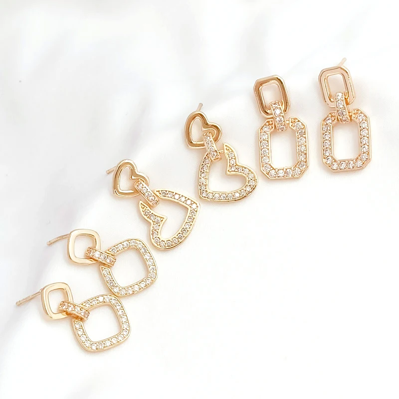 

1 Pair New Pattern Copper Clad 14K Gold Zircon Inlaid Rectangular Studs DIY Makes Semi-finished Accessories for Earrings