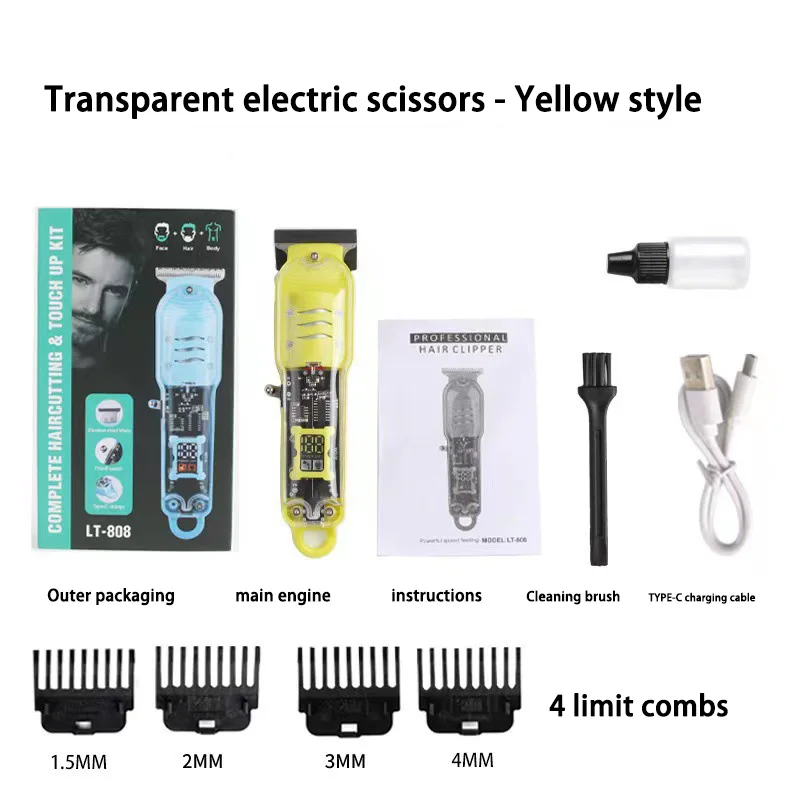Professional Hair Clippers Electric Hair Clippers Rechargeable Transparent Hair Trimmers For Men Cordless Hair Cut Machine 6