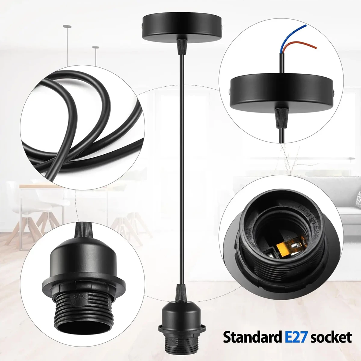 Lamp Holder Lamp Bulb Holder Lamp Base Lamp Socket Adapter Lamp Socket Extender Extension Hanging Lantern Cord Cable E27 Socket With Ceiling Plate For Pendant Lighting Lamp Shade