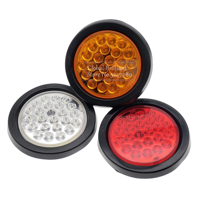 24V auto camion rimorchio luci posteriori posteriori rotonde girare luce Singal riflettore freno Stop indicatore laterale luci di avvertimento rosso giallo bianco - immagine 4