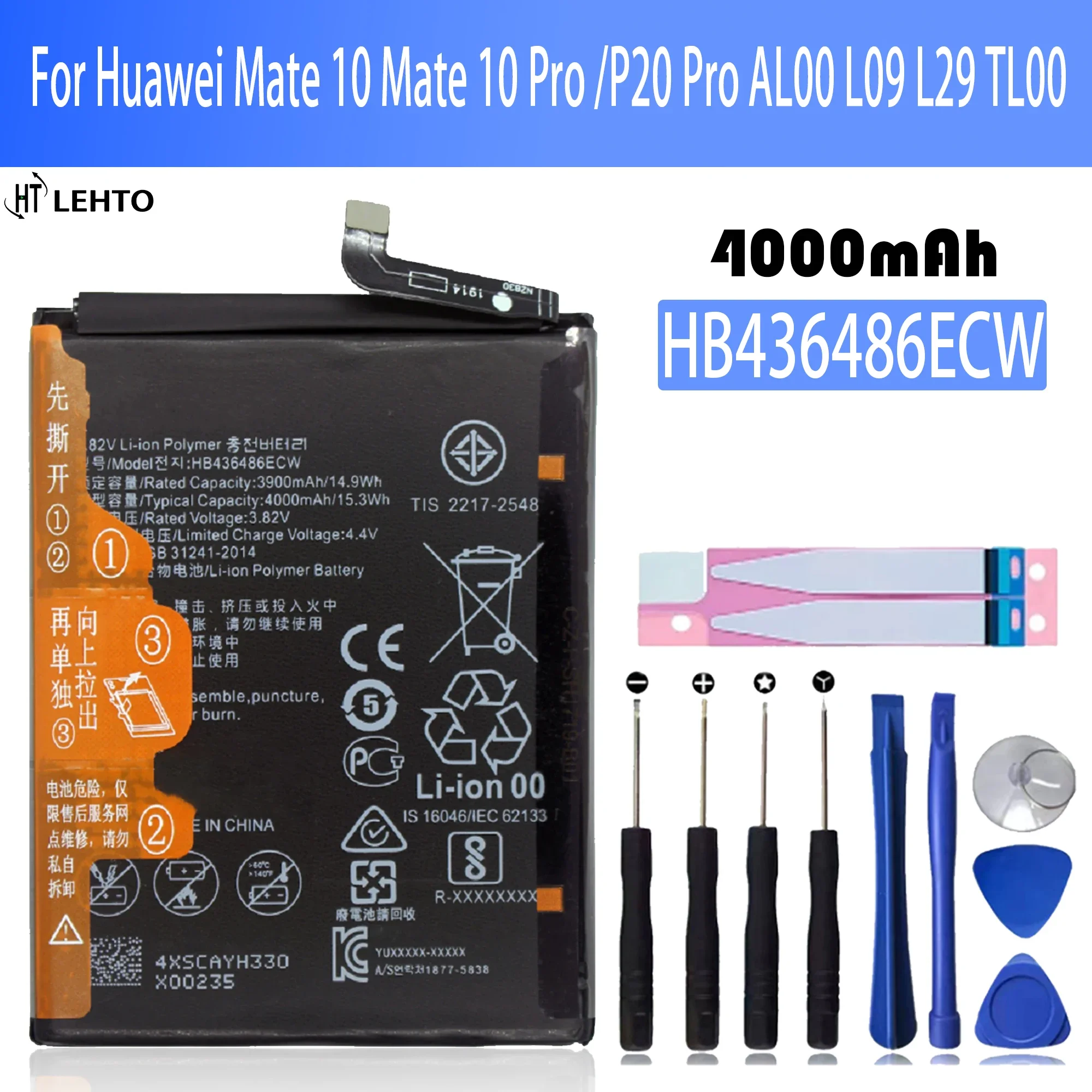 

100% high capacity HB436486ECW 4000mAh Battery For Huawei Mate 10 Mate 10 Pro /P20 Pro AL00 L09 L29 TL00 Batteries +Tools