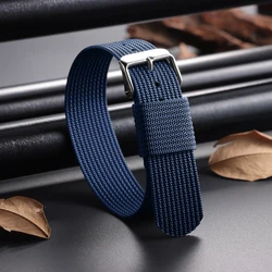 Breathable Braided Nylon Watch Band - Black & Green Army Sports Strap - 20mm (Blue - silver)