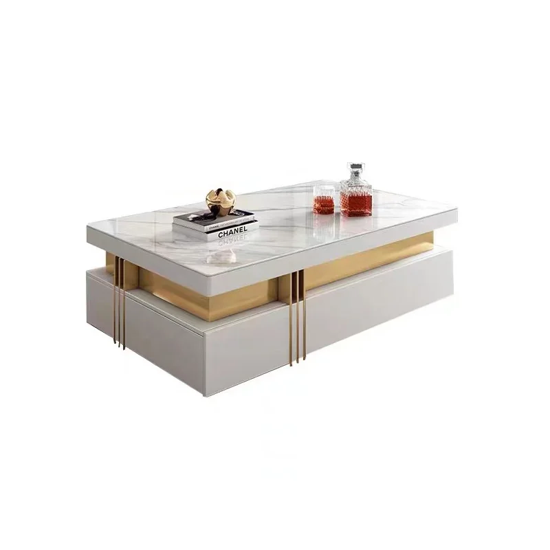 Luxury Design Furniture Metal Sofa Center Tables Marble Coffee Table With Drawers Tv Stand And Coffee Table Set
