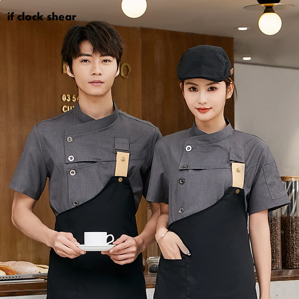 

Men and Women Chef Uniform Summer Hotel Dining Hall Back Kitchen Western Short Sleeved Restaurant Handsome Breathable Clothing