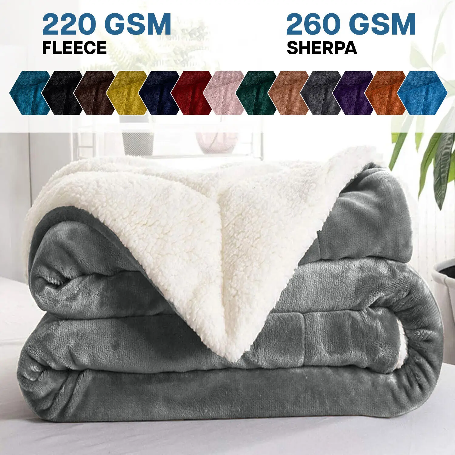 Sherpa Fleece Blanket Reversible Soft Fluffy Warm Large Sofa Bed