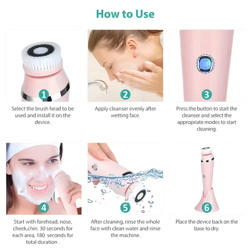 Waterproof IPX7 Deep Clean Facial Exfoliating Massager Brush