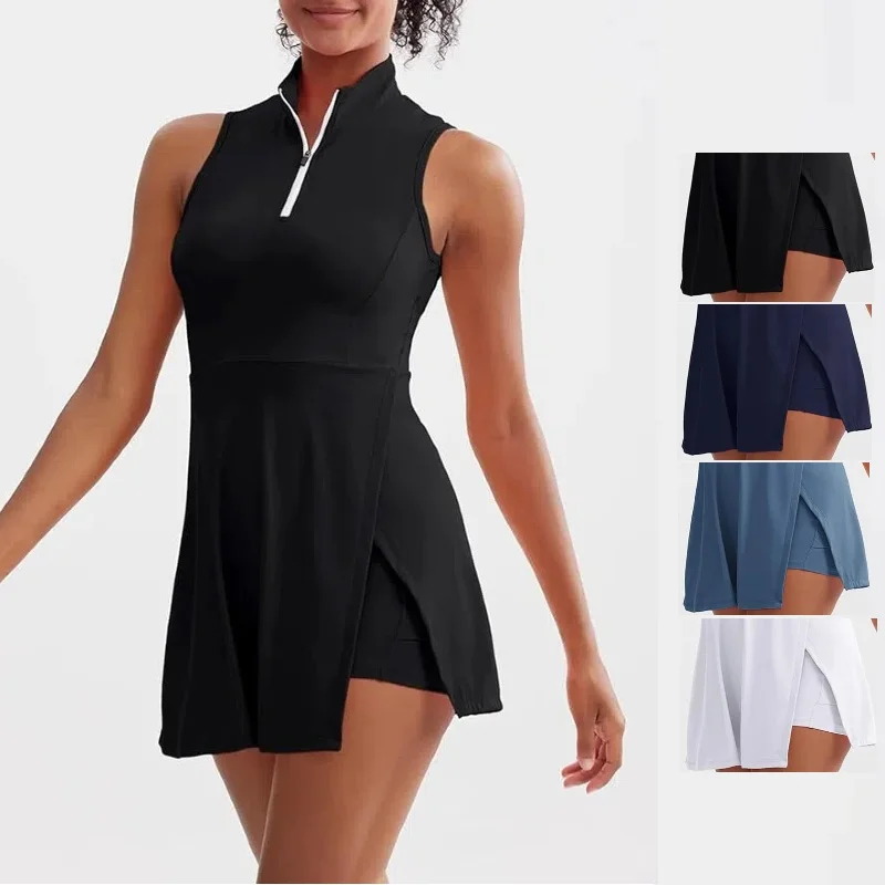 New Summer Solstice Women's Tennis Dress,Polo Collar Design Women's Fitness Dress，Fashion 2-in-1 Tennis Golf Sports Dress