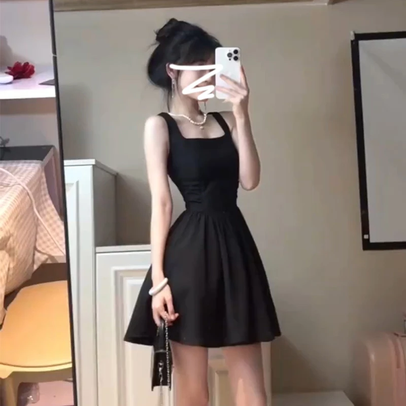 

Новое черное платье в стиле Хепберн во французском стиле 2024, элегантная женская одежда, короткая юбка с небольшой талией для лета