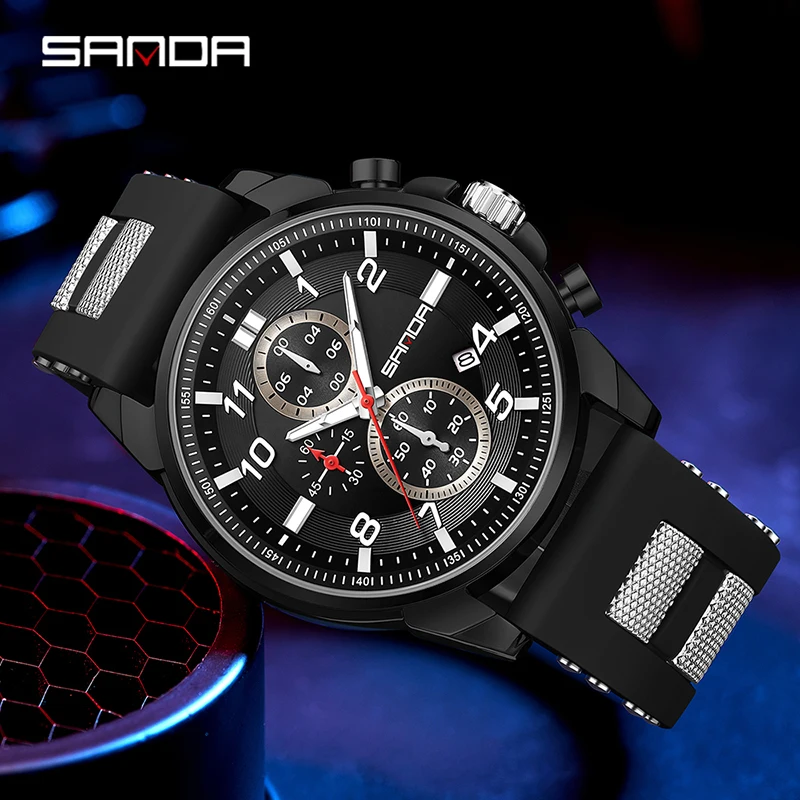 

SANDA Fashion Sports Men's Watches Date Chronograph Waterproof Quartz Wristwatch Luminous Business Original Japan Movement Clock