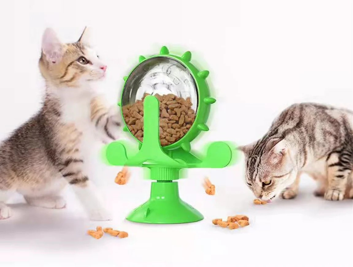 Cat Treat Dispenser Toy Windmill Cat Treat Puzzle Suction Cup Cat Treat Toys