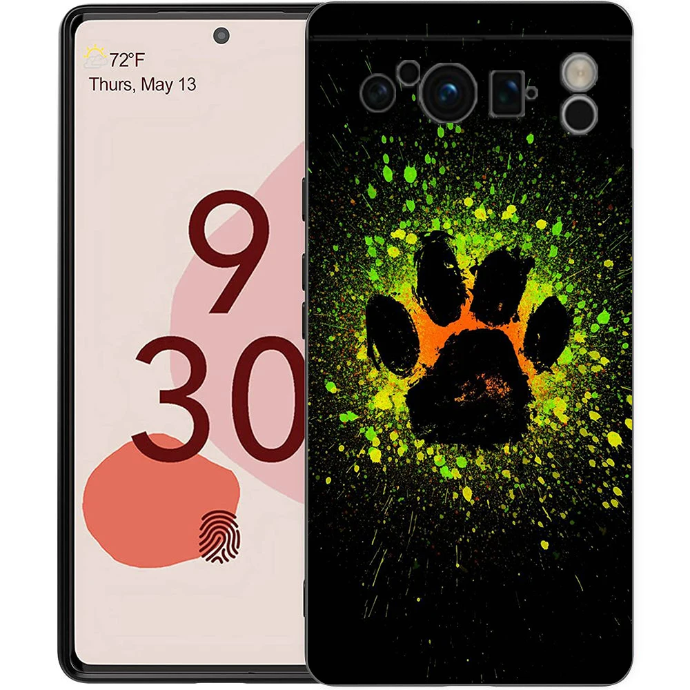 Black Soft Shell Phone Case with Cute Dog Paw Print Design