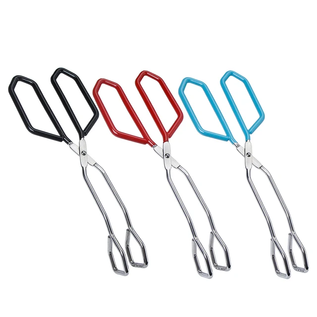 Scissor Tongs Stainless Steel Food Tongs With Wrap Handle Angled Bread Clamp For BBQ Grilling Cake 11 inch Safe Heat Resistant 3