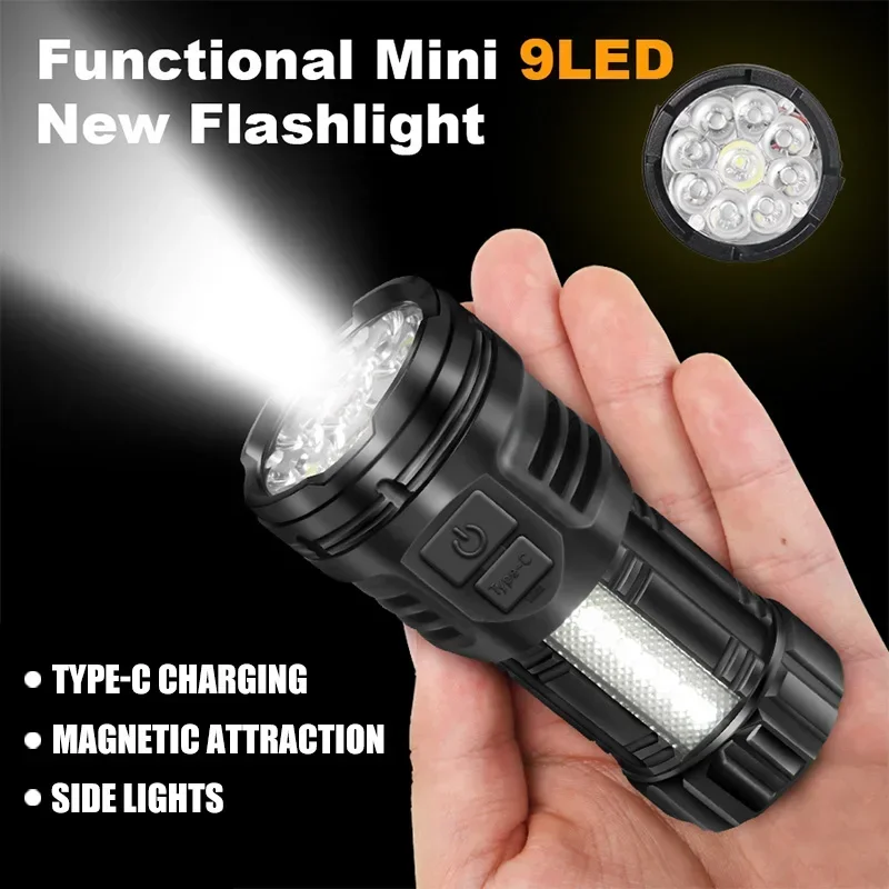 Powerful 9LED Flashlight Super Bright Tactical Torch With COB Side Light Camping Lantern USB Rechargeable Outdoor Flashlight Powerful 9LED Flashlight Super Bright Tactical Torch With COB Side Light Camping Lantern USB Rechargeable Outdoor Flashlight