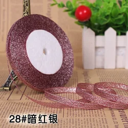 Multicolor Silk Satin Organza Glitter Ribbon for Elegant Decorations - 25 Yards (Dark red silver)