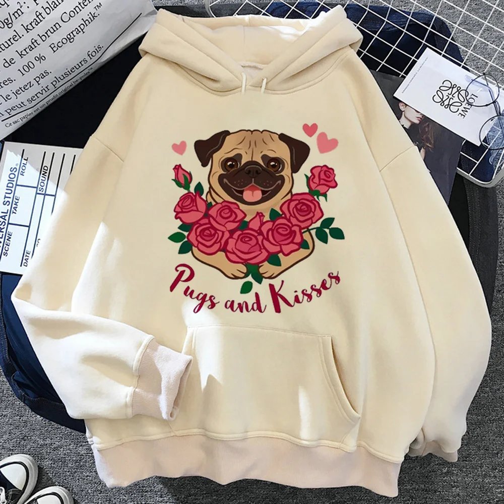 Tudung anjing Pug wanita keringat antik y2k 2023 Pullover tudung anime wanita