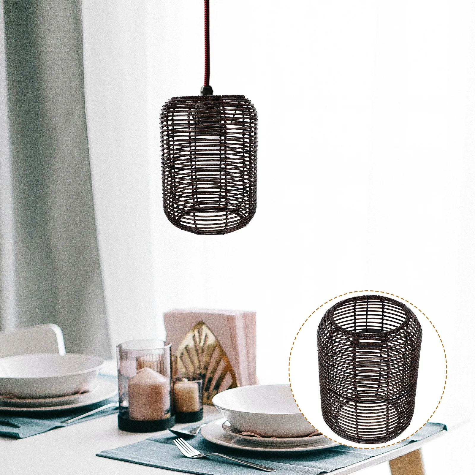 Woven Pendant Ceiling Fan Light Covers Imitation Rattan Lampshade Hand Weaved Chandelier Lampshade Ceiling Rattan Hanging