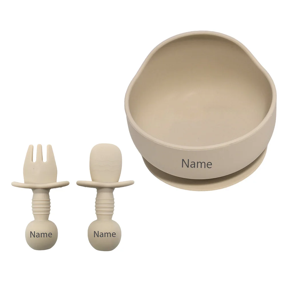 3-Piece Children's Tableware Set with Free Name Printing on Bowl Personalized silicone tableware—a unique gift for babies.