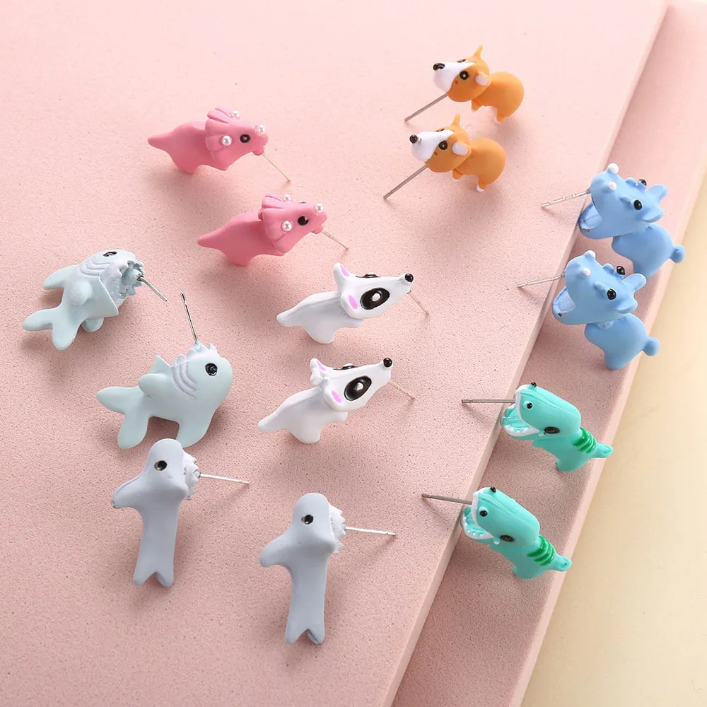 Piccolo Animale Dinosauro Squalo Orecchino A Bottone Squalo Vernice Spray Carino Mini Gioielli