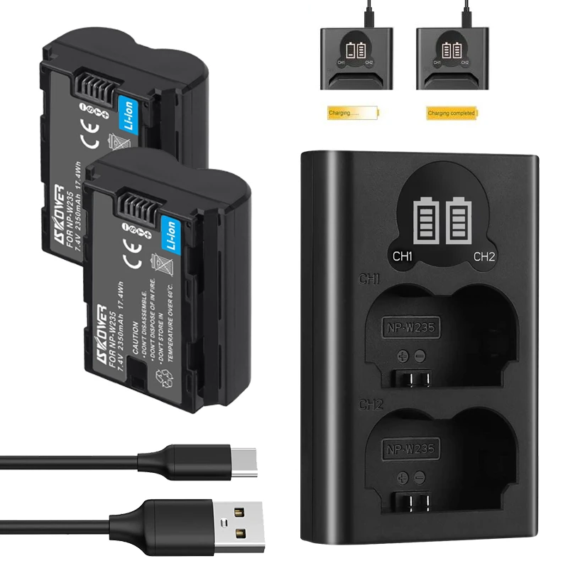Batteria 2350Mah Np-W235 Per Fotocamera Fujifilm Fuji Xt4 X-T4 X-T5 X-H2S Gfx100S Gfx50S + Doppio Caricatore Con Cavo Usb Npw235 Baterias