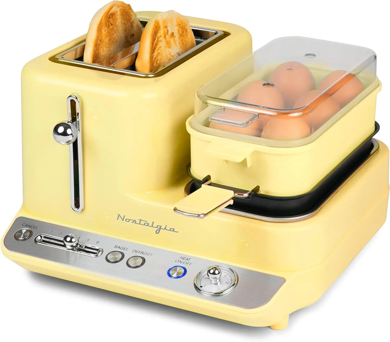 

3-in-1 Breakfast Station, 2-Wide Slot Breakfast Station, Yellow Ollas arroceras Takoyaki pan Portable electric cooking pot Elect