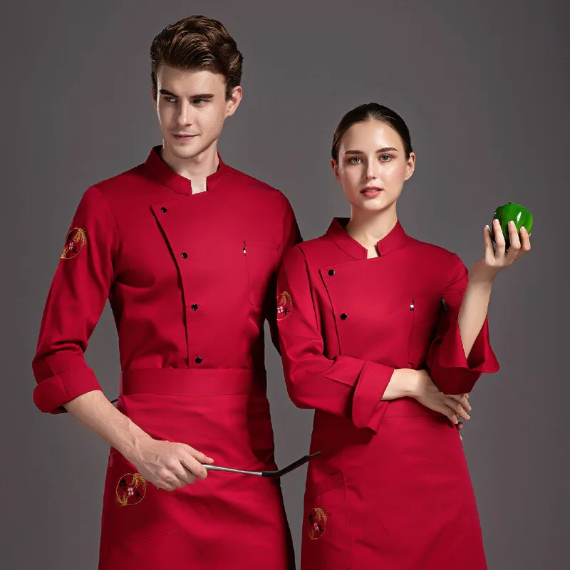 Chef Restaurant Jacket Long Sleeve Kitchen Cook Coat Men Women Waiter Uniform Hotel Bakery Work Wear