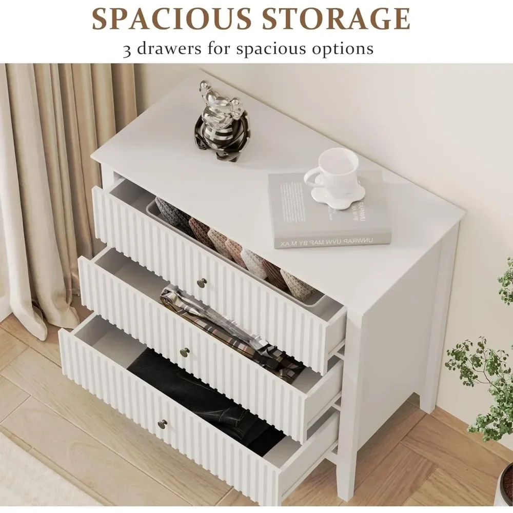 3 Drawer Dresser Set of 2, Fluted Chest of Drawers with Storage, Modern Painted 30 inch Tall Nightstand for Bedroom Living Room 5