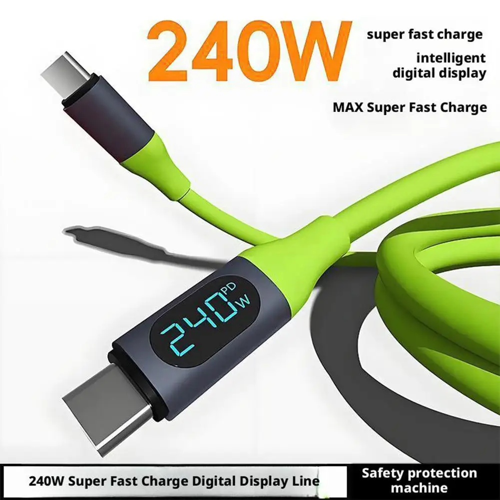240W Fast Charging USB Type-c To Type-c Cable Digital Display Super Fast Charging Mobile Phone Data Cable Liquid Silicone