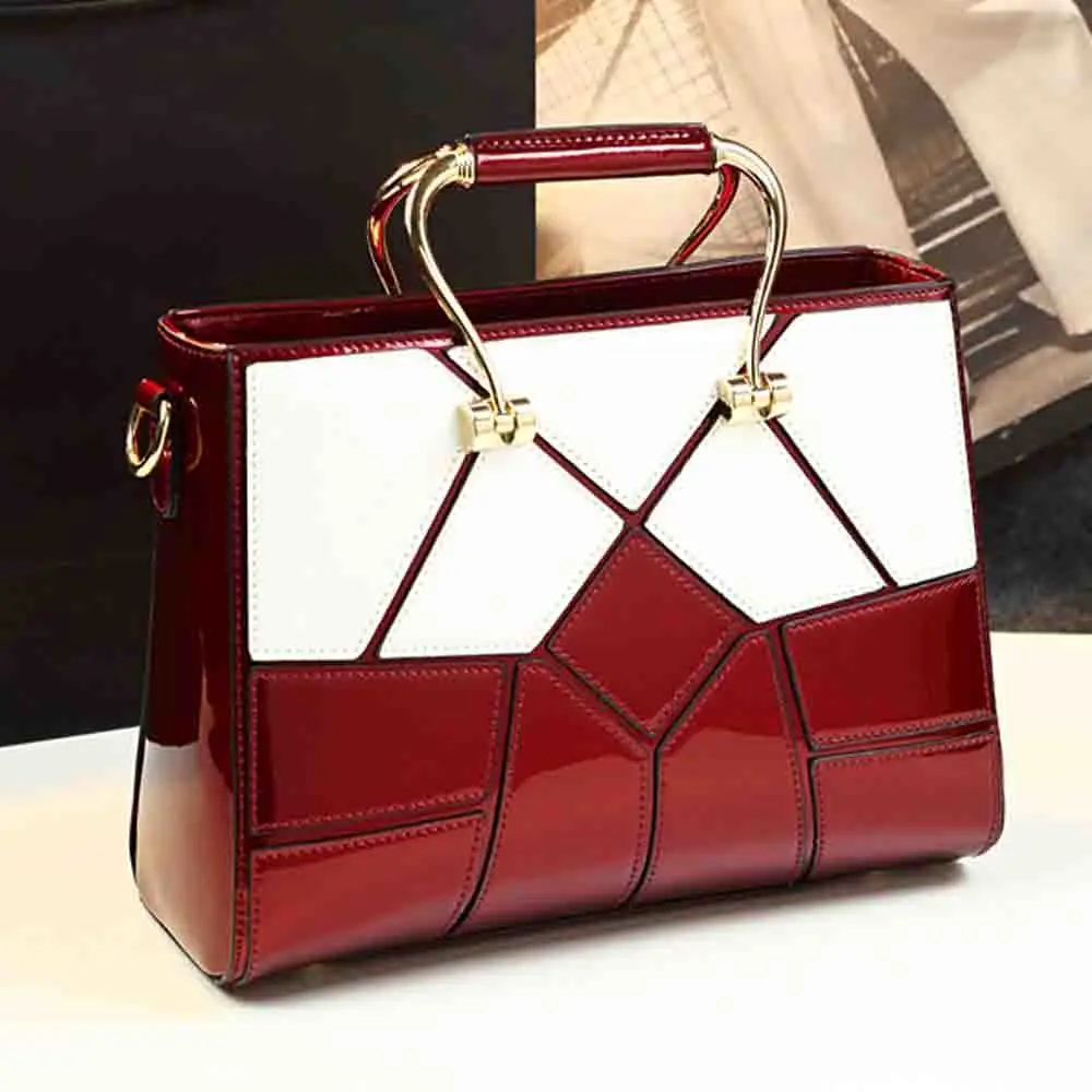 

45Unique Style Luxury Women Top Handle Bag High Quality Patent Leather Plaid Print Handbag Elegant Madam Dinner Purses 2023 New