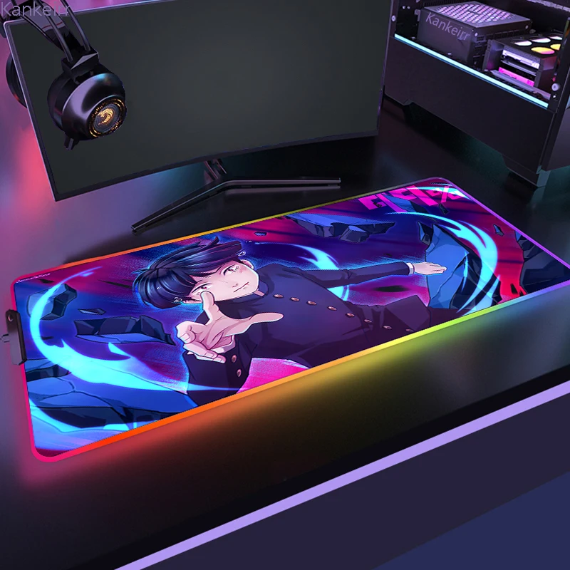 

Large Mob Psycho 100 RGB Mouse Pad Cartoon Gaming Laptops Pc Accessories Desk Protector LED Mousepad Gamer Deskmat Keyboard Mat