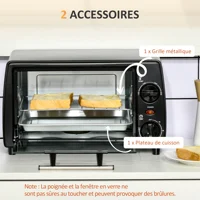 HOMCOM Mini four électrique 10L avec 1 grille et 1 plateau, température réglable de 100°C à 230°C, Minuteur 60 min, 36,5x26x22cm 3