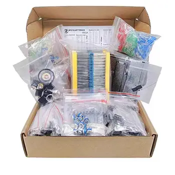 Kit di componenti elettronici Mega da 1900 pezzi compreso assortimento + condensatori + resistori + LED + transistor + jack cc + PCB + opamp
