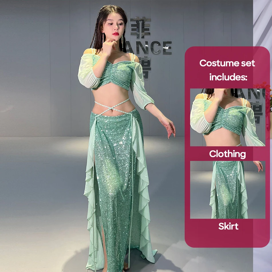 ベリーダンスコスチュームセット、メッシュマーメイドスーツ