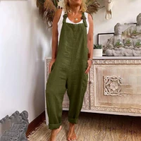 Combinaison à bretelles ajustables pour femme, style rétro, couleur unie, bretelles amples, col carré, sans manches, poches, pantalon longueur cheville 5