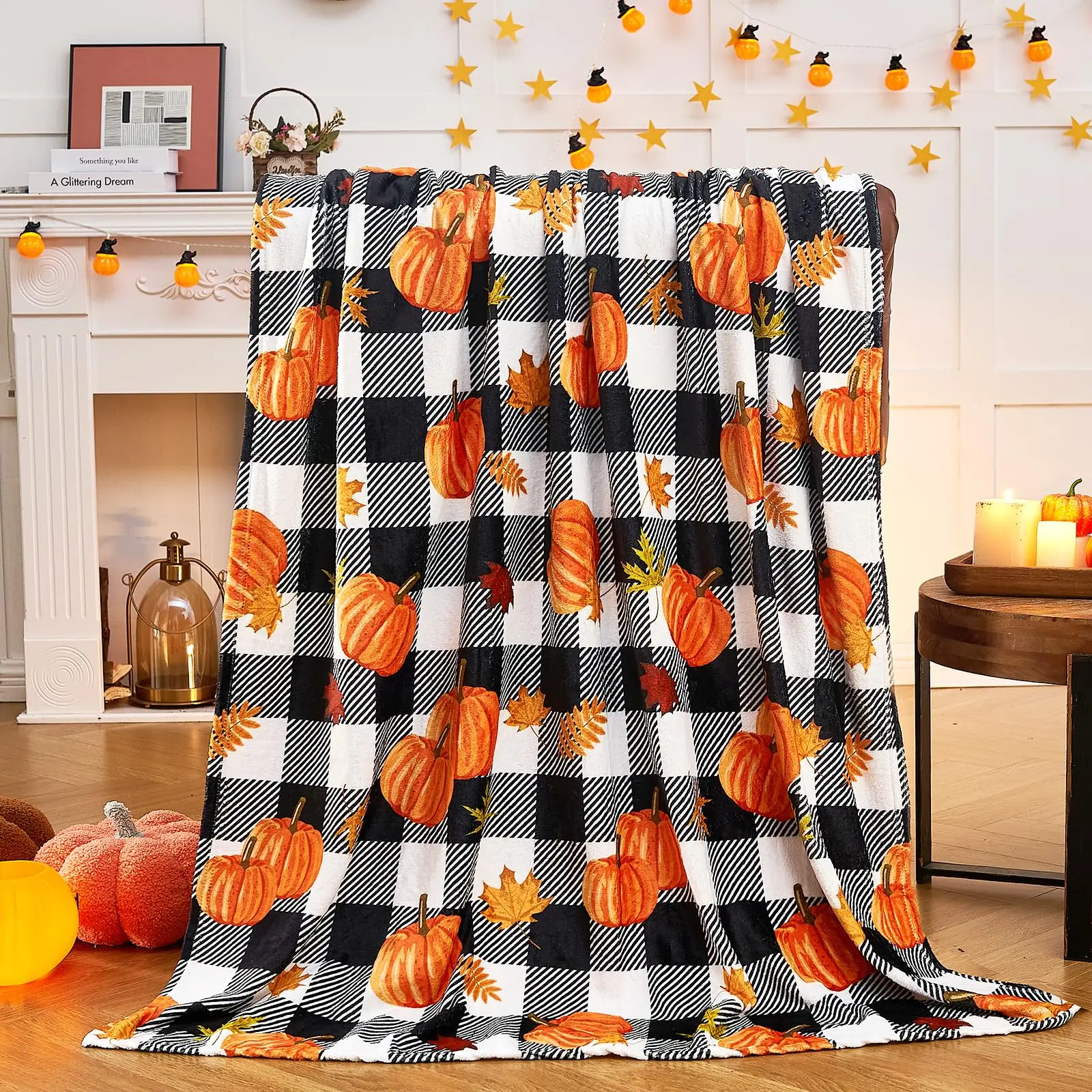 

KACISSTY Fall Throw Blankets Pumpkin Leaf Fall Plaid Throw Blanket for Couch Bed Sofa Cozy Flannel Quilts Air Condition Quilt