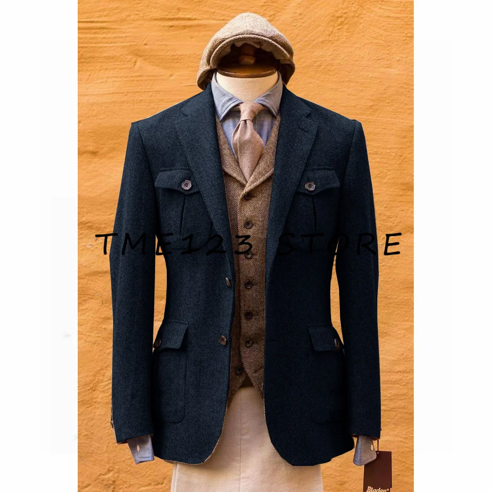 Herringbone Men's Jacket V Neck Single Breasted Business Casual Fashion Korean 2023 Autumn Luxury Brand Winter Jackets for Men 4