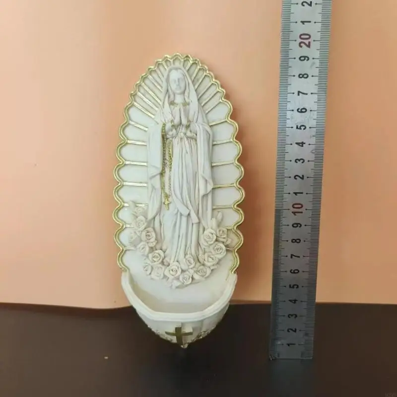 92MF Detailed Resins Holy Water Font Hanging Statue Holy Pool Pendant Hanging Catholic Ornament for Home Entrance Decoration